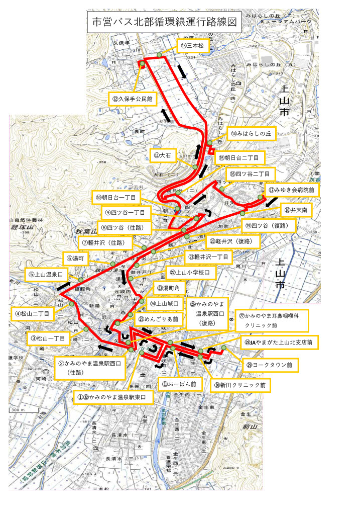市営バス北部循環線の路線図