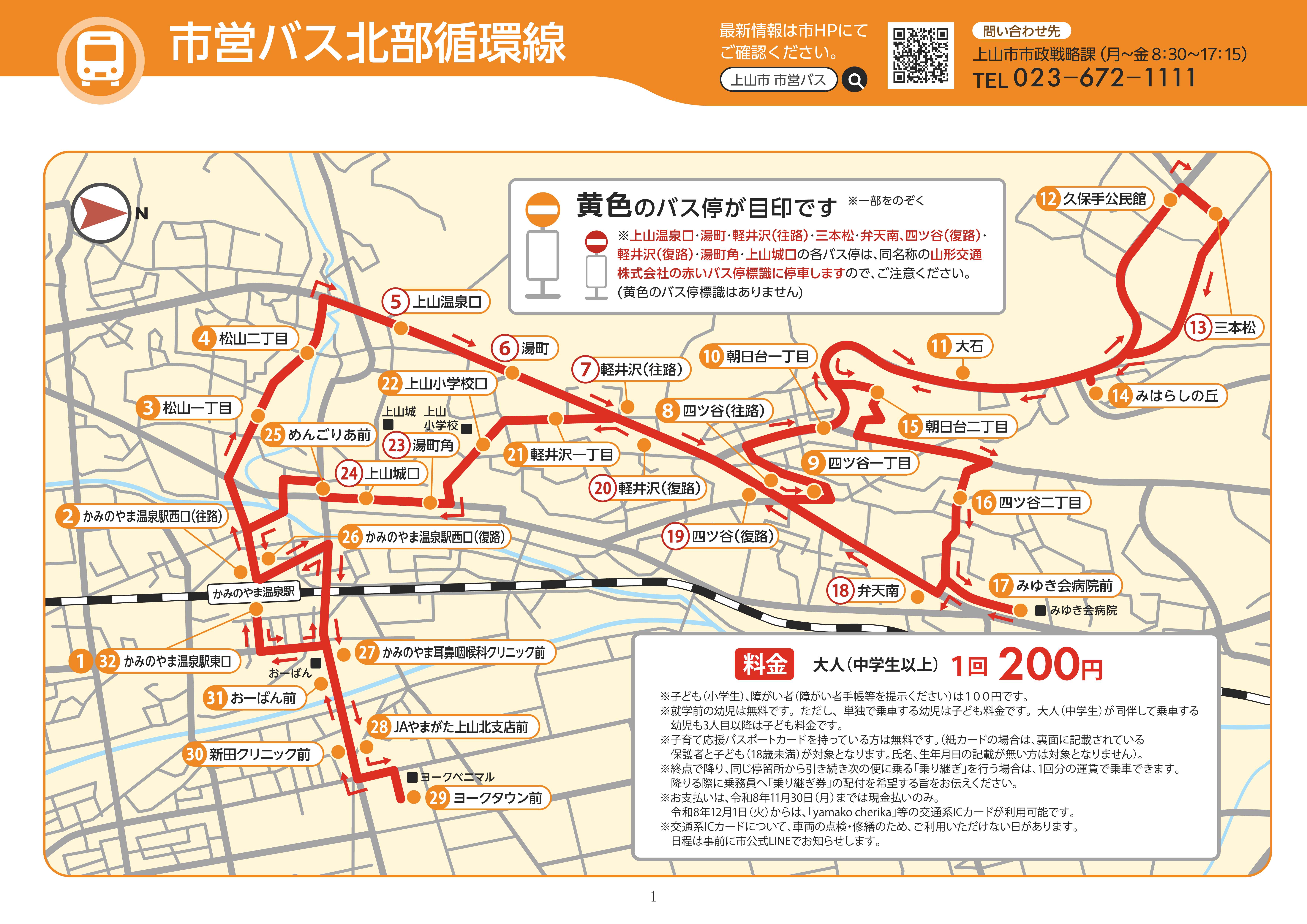 市営バス北部循環線の路線図